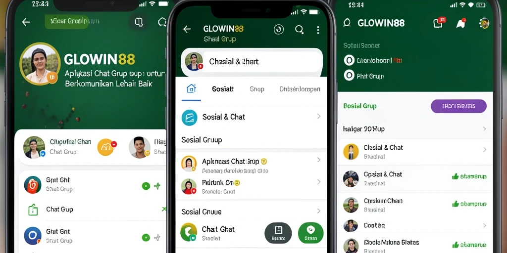 Tampilan antarmuka aplikasi GLOWIN88 dengan fungsi Chat Grup.
